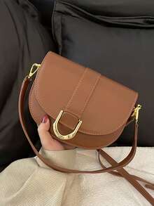 职业女士时尚小手提包，时尚高端工作休闲斜挎包，适合年轻女性，简约毛绒单肩包 - 棕色 - 查看 9