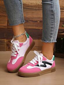 1 双时尚休闲简约百搭平底户外运动鞋，适合青少年，四季皆宜 - 粉色 - 查看 8