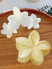 2 件亚克力黄色仿珍珠和白色花朵发夹，多佩戴多功能旅行度假装配饰，轻巧清新花卉夏季海滩摄影道具，适合日常使用时尚发饰花爪夹休闲发夹 - 彩色 - 查看 3