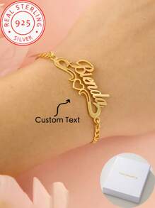 925 Silver Customised Personalised Name Heart Bracelet - Valentine's Day, Birthday, Christmas, Anniversary Gift, Women's Elegant Simple Jewellery, Exclusive For Couples, Simple Style, Special Gift For Girlfriends & Family Friends