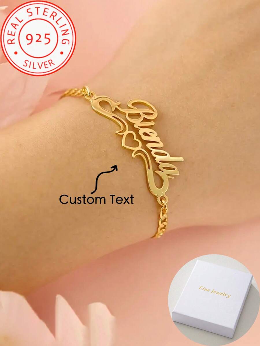 925 Silver Customised Personalised Name Heart Bracelet - Valentine's Day, Birthday, Christmas, Anniversary Gift, Women's Elegant Simple Jewellery, Exclusive For Couples, Simple Style, Special Gift For Girlfriends & Family Friends