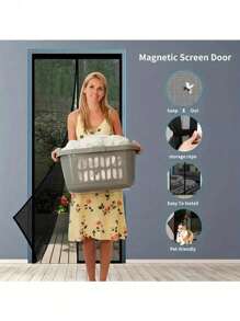 Windschutz- und sandgeschützte Vorhänge, atmungsaktiver Vorhang, mückensicher, Moskitonetz, magnetische Fliegentür, atmungsaktiv und mit Frischluftdurchzug, praktisch für Haustiere zum Eintreten, geeignet für Kinder und insektensicher. Einfach zu installieren und Werkzeuge werden mitgeliefert.