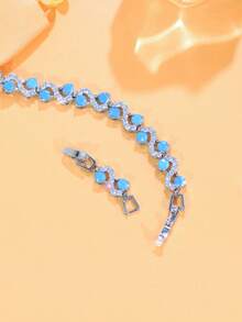1pc Attractive Beautiful Blue Turquoise & Cubic Zirconia Engagement Wedding Party Bracelet For Women, Holiday & Festival Jewelry Gift - Blue - View 7