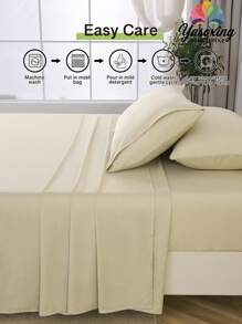 4pcs/Set Khaki Bamboo Fiber Cooling Sheet Set Easy Care Rayon Derived From Bamboo ﻿Soft Bedding Set Fitted Sheet Set (1pc Flat Sheet+1pc Fitted Sheet+2pcs Pillowcases)Fitted Sheet Set King Queen Full TWIN SIZE Sheet Deep Pocket Up To 11.8 Inch Pillowcase, Soft Breathable Wrinkle-Free Better For Sleep, Luxury Hotel Style, Gift For Mom Dad Friend
