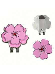 1 件 + 创意粉色花朵高尔夫帽夹，带强磁标记，耐用防锈设计，可固定帽子和腰带，适合送礼