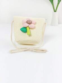 1pc Children Cute Straw Beach Bag, Princess Shoulder Sling Cross-Body Bag, Suitable For Daily Outings