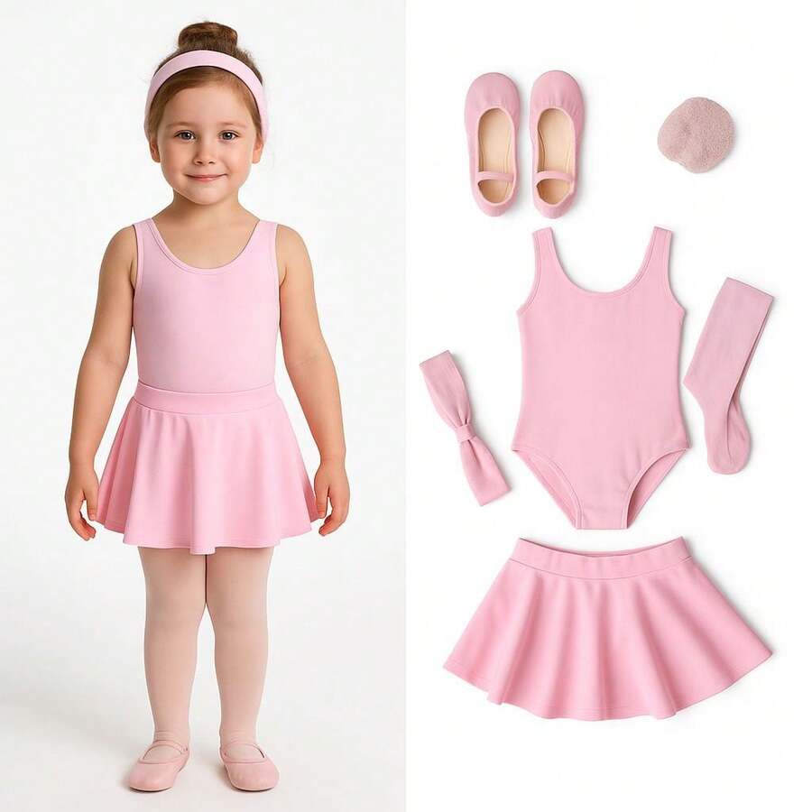 PREMIUM Children's Ballet Uniform Kit 6 Items Tank Top + Ballet Skirt And PINK Ballerina Shoes - MÀU HỒNG | Giày thể thao 21 - Xem 1
