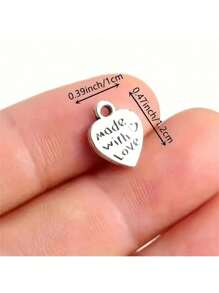 10pcs/20pcs/30pcs/60pcs/80pcs/100pcs Silver Heart & Letter "Made With Love" Pendant Charms For DIY Jewelry Crafting