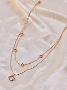 1pc Fashionable Hollow Shell & Floral Clover Necklace, Lucky Charm Jewelry Gift For Women