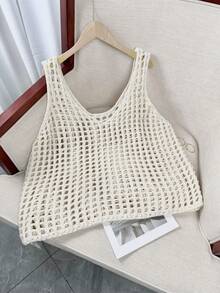 女士镂空针织背心，夏季海滩度假时尚无袖背心