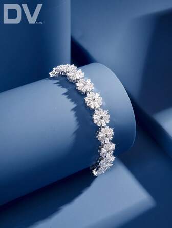 DV JEWELRY 1 pieza Brazalete de mujer de lujo chapado en oro blanco con circonita cúbica, joyería glamorosa para citas, bodas, fiestas, aniversarios, como regalo