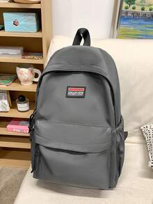 1pc Simple Solid Color Backpack, Student Nylon Waterproof Large Capacity Travel Commuter Backpack Without Accessories - A - View 12