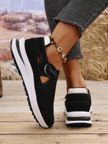 Women's New Round Toe Thick Sole Casual Sports Walking Shoes, Mesh Fabric Upper For Comfort & Breathability, Hook And Loop Design For Easy On/Off, Non-Slip & Durable Outsole, Fashionable & Versatile For Daily Casual, Running, Hiking, Walking