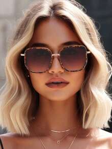 1 件方形金属框架时尚高端时尚眼镜，派对、度假、海滩户外装饰方形太阳镜 - 彩色 - 查看 2