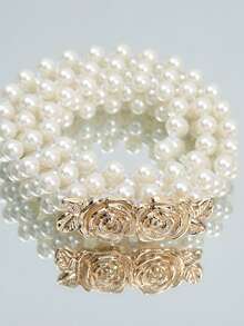 1件女士时尚INS百搭甜美弹力腰链连衣裙珍珠水晶水钻腰带婚礼新娘腰带性感伴娘服各种百搭腰饰 - 彩色 - 查看 5