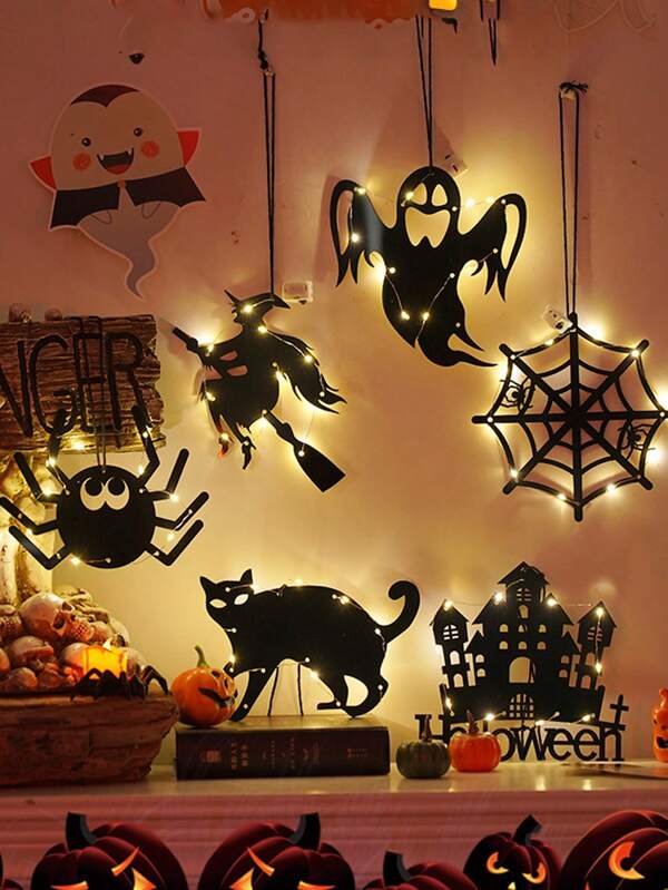 1pc Halloween Door Sign Halloween Decorations Lights, Halloween Window Lights Halloween Door Hanging, Halloween Halloween Spider Sign Pumpkin Ghost Witch Black Cat Bats Wall Decor Halloween Decor Light Home Decor Party Decor Halloween Decoration Room Decor Halloween Garden Decor For Gift Fairy