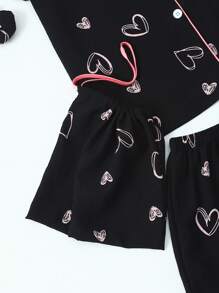 6pc Heart Print Short Sleeve Shorts Pajama Set For Women - Black - View 4