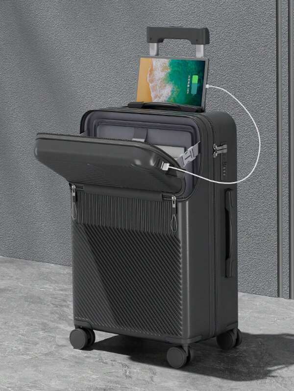 1 mala de mão multifuncional de 20 polegadas com abertura frontal: conveniente e eficiente para uso a qualquer hora, estrutura rígida durável e resistente à violência, mobilidade suave e silenciosa, design com zíper duplo para excelente acessibilidade, mãos livres para viajar, interior espaçoso, ótimo para presentes de Natal, Dia dos Namorados e Ano Novo de 2025, essencial para viagens de inverno! Adequado para viagens de negócios, viagens de curta duração e deslocamento estudantil.