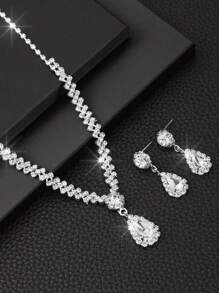 1 Set Bohemian Luxury High-End Teardrop Necklace & Earrings Jewelry Set, Suitable For Daily, Party, Wedding Occasions