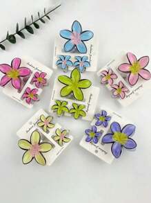 3pcs/18pcs Graffiti Flower Hair Clips Set, 8cm & 4cm Combo, ABS Material Versatile & Cute Hibiscus Hair Claws, Suitable For Women's Daily Life, Casual, Party, Commute, Beach Holiday - Hair Accessories, Best Gift Choice For Celebrating Festivals, Birthdays, Anniversaries Or Graduations