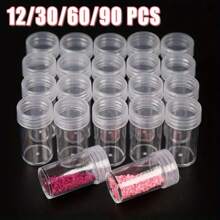 12/30/60/90pcs Clear Plastic Storage Bottles - Art Craft Organizer For Rhinestones, Seeds, And DIY Supplies - Transparent Container For Diamond Painting Beads And Craft Storage With Easy Access
