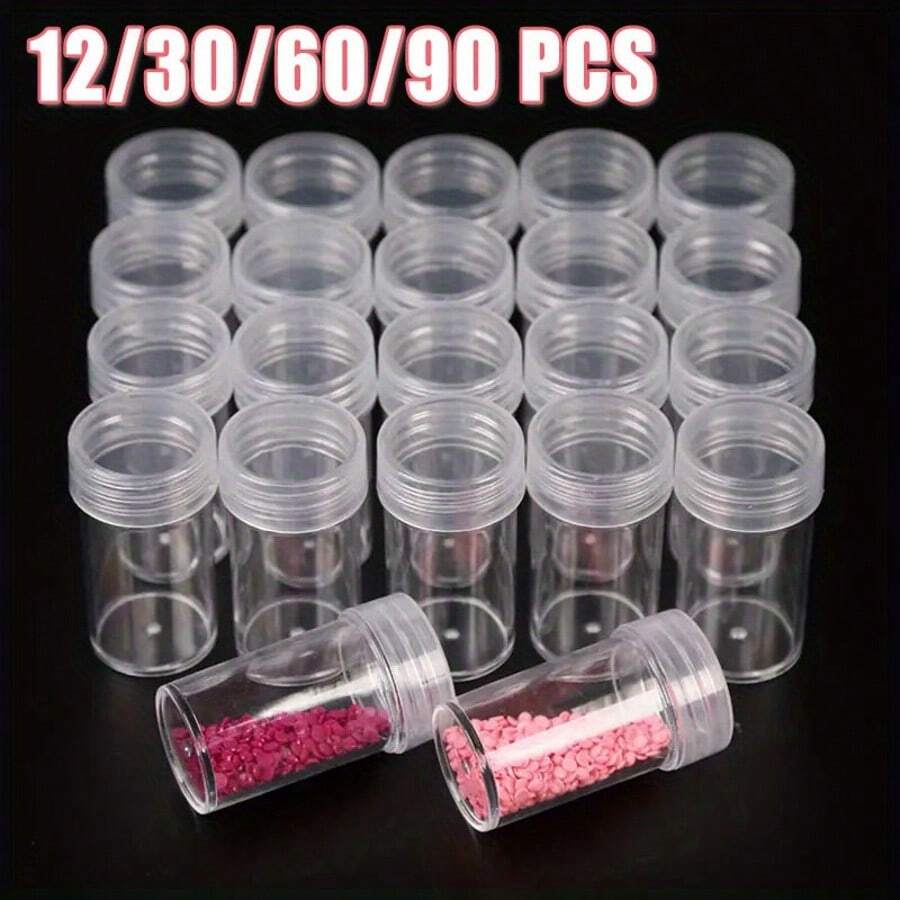 12/30/60/90pcs Clear Plastic Storage Bottles - Art Craft Organizer For Rhinestones, Seeds, And DIY Supplies - Transparent Container For Diamond Painting Beads And Craft Storage With Easy Access