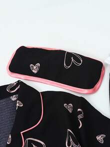 6pc Heart Print Short Sleeve Shorts Pajama Set For Women - Black - View 2