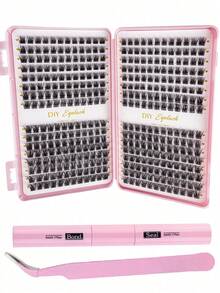384pcs/32rows Cluster False Eyelashes, Glue Sealed, With Applicator, D-Curl Lash Clusters, 8-16mm, Eyelash Clusters, False Lashes, Eyelash Extensions, 3D Lashes, Individual Lashes, Natural Lightweight Lashes, Eyelash Extensions, Easy To Apply Lashes, DIY Segmented Lashes, Thick Curled Lashes, Segmented Lashes - Black - View 9