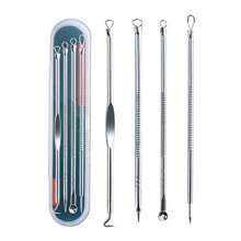 Kit de eliminación de puntos negros y granos 4 piezas con extractor de espinillas, acné y comedones en nariz y rostro, conjunto de eliminación de puntos blancos de acero inoxidable