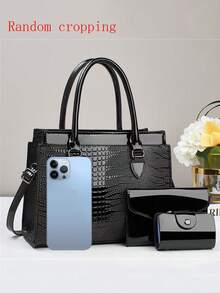 New Plaid PU Handbag With Coin Wallet And Card Holder, Elegant Fashion Handbag, Multifunctional Large-Capacity Shoulder Bag, Design New Plaid Bag, Fashionable Ladies' Small Square Bag, Handbag Shoulder Bag Versatile Casual Multi-Layer Large-Capacity, With Hanging Accessory, Can Be Shoulder Or Crossbody, Suitable For Travel, Shopping, New Stylish Ladies' Tote Shoulder Crossbody Colorblock Bag, Casual Chic Luxury Large Capacity, Can Be Shoulder Or Crossbody Casual Fashion Bag - Black - View 4