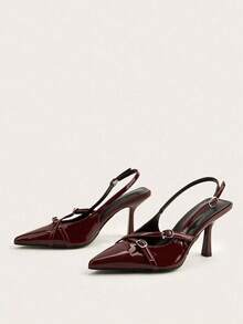 Sandali con punta a punta, tacco a spillo, fibbia in metallo bordeaux, senza schienale, versatili, eleganti, casual, comodi, adatti per lavoro, festa, aumentano l'altezza e snelliscono, sandali sexy con tacco alto