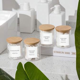 4Pcs/6Pcs Pad Holder Bathroom Container, 10 Oz Ball Swabs Dispenser, Clear Plastic Apothecary Jar Organizer With Lids For Storage Floss Pick Makeup