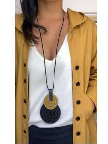 Women's Long Necklace Color Handmade Mandal Pendant - 5.Pt/Mustard - View 2