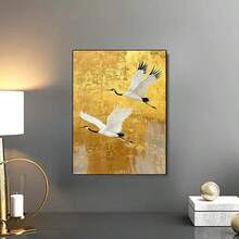 1 件 DIY 钻石画套装 - 全圆形钻石亚克力钻石优雅鹤飞金色波浪主题画布 - 适用于卧室、走廊、书房、浴室放松手工艺活动 - 易于使用，完美的礼物