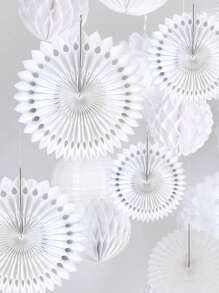 3pcs/6pcs White & Blue Hollow Paper Fan Decoration, Wedding Party Ceremony Decor, Holiday Party Supplies For Christmas, Valentine's Day, Halloween