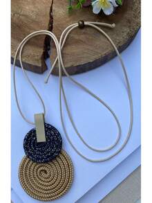 Women's Long Necklace Color Handmade Mandal Pendant - 25. Beige Blue Mix - View 2
