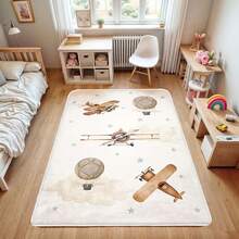Soft And Durable Area Rug With Airplane And Hot Air Balloon Pattern, Suitable For Living Room, Kitchen - Multicolor - View 1
