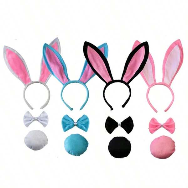 3 PiecesRabbit Ears Headband, Bow Tie, And Tail Set, Activity Performance Prop, Suitable For Men And Women, Festival Gift