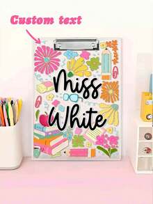 1pc Customized Text Teacher Clamp, Personalized Customize Name Acrylic File Board, Customized Bohemian Style Flower Teacher Clipboard, Hand-Painted Stationery Flower Pattern, Personalized Teacher Appreciation Gift, Year-End Gift, Teacher Supplies, Suitable For Teachers And Classrooms, Teacher's Day Gratitude Gift, Office Stationery Supplies, Graduation Gift - Multicolor - View 20