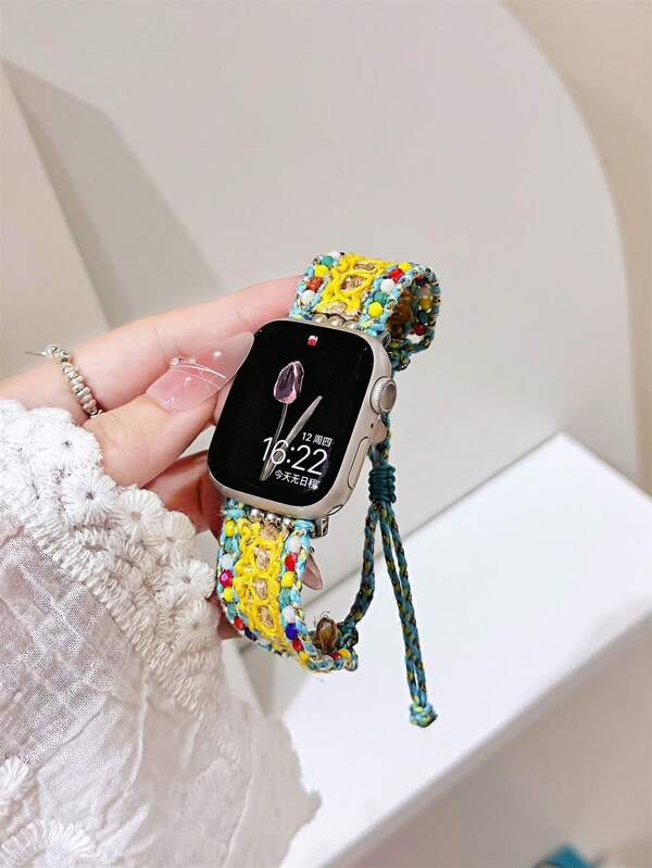 Handmade Bohemian Woven IWatch Band 38mm/40mm/41mm/42mm/44mm/45mm/46mm/49mm For Women, Fashion Handcraft Strap Compatible With IWatch Series SE/10/9/8/7/6/5/4/3/2/1 Replacement Wristband
