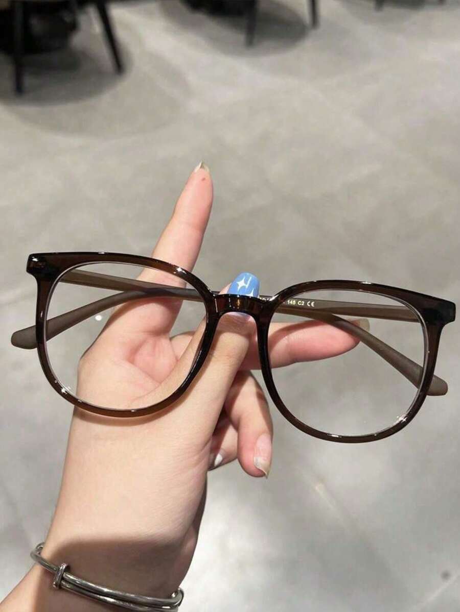 1 Peça Óculos Grandes de Armação Plana sem Maquiagem, Miopia Estudantil, Marrom Frio Explosivo - Multicolorido - Visão 1