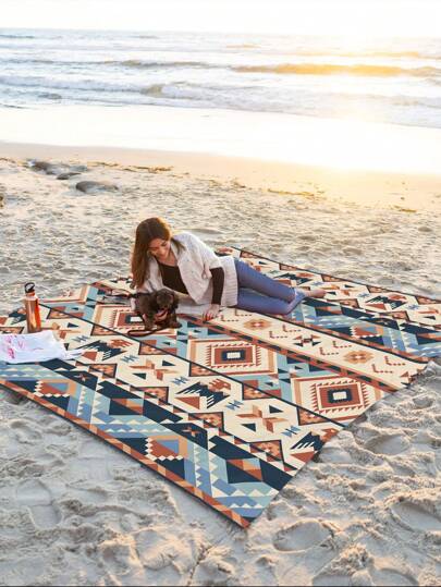 1pc New Outdoor Waterproof Anti-Sand Digital Print Picnic Mat/Beach Towel, Fashionable And Fresh Pattern, Suitable For Outdoor Camping And Picnics