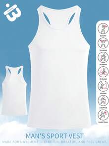 Men's Gym Tank Top Sleeveless Sports Top, Loose Fit Breathable Design, Ideal For Running, Workout, Basketball, Cycling, Yoga, Training And Everyday Casual Wear - White - View 4