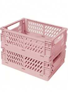 1pc Mini/Large Foldable Plastic Storage Basket, Desktop Collapsible Storage Box, Student Stationery Organizer Shelf, Small Item & Cosmetic Storage Basket, Stackable