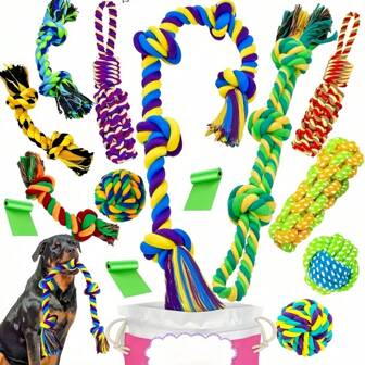 1/4/6-delars leksaksset för husdjur, hundleksaker inklusive slitstarka tugg- och pusselleksaker, repleksaker, bollleksaker, lämplig för små, medelstora och stora hundar (slumpmässig stil och färg)