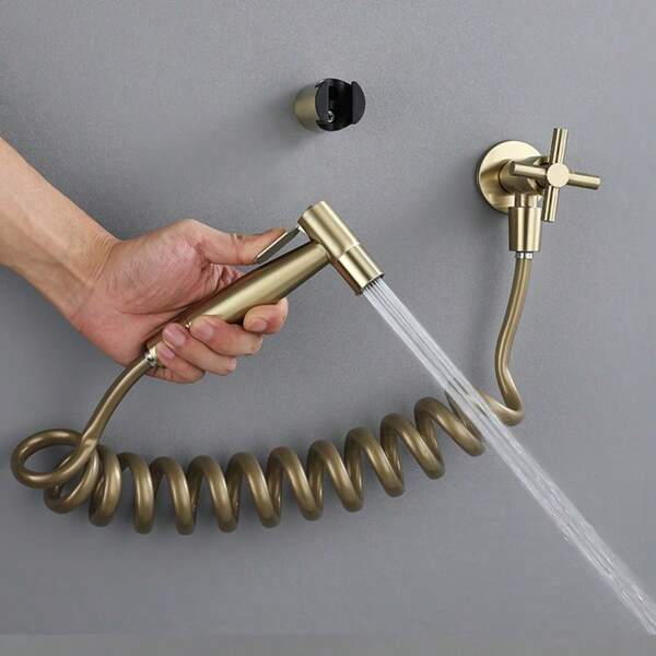 SUS304 Stainless Steel Bidet Shower Hygienic Shower Wall Toilet Bidet Sprayer Cold Water Brushed Gold Handheld Toilet Bidet Sprayer