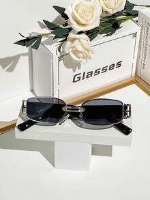 1 Paar Damen Metall Quadratisch Schmal Rahmen Retro Hip-Hop Koreanischer Stil Vielseitige Mode Brille, geeignet für den täglichen Gebrauch, Urlaub, Sonnenschutz, Hochzeitssaison - Damen - Silber - Übersicht 1