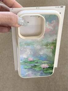 1 Stück Öl-Gemälde Lotus Muster Litschi Struktur Sturz-und rutschfeste weiche Handyhülle Schutzhülle, geeignet für Redmi und andere Smartphones, wasserdicht, stoßfest, kratzfest