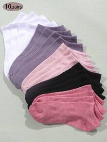 1/5/10/15/20双装混色时尚休闲情侣/女士短袜，四季皆宜