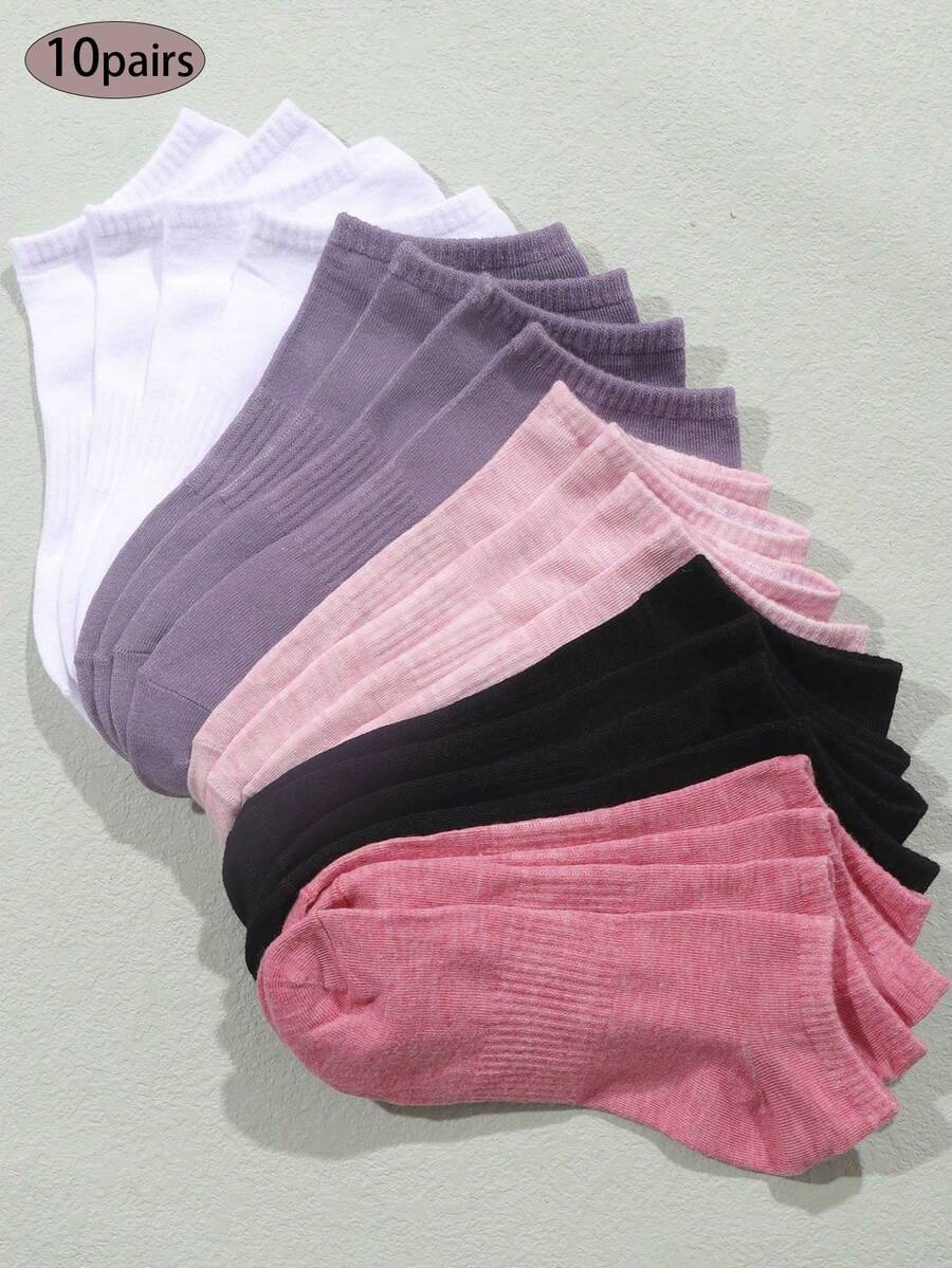 1/5/10/15/20双装混色时尚休闲情侣/女士短袜，四季皆宜